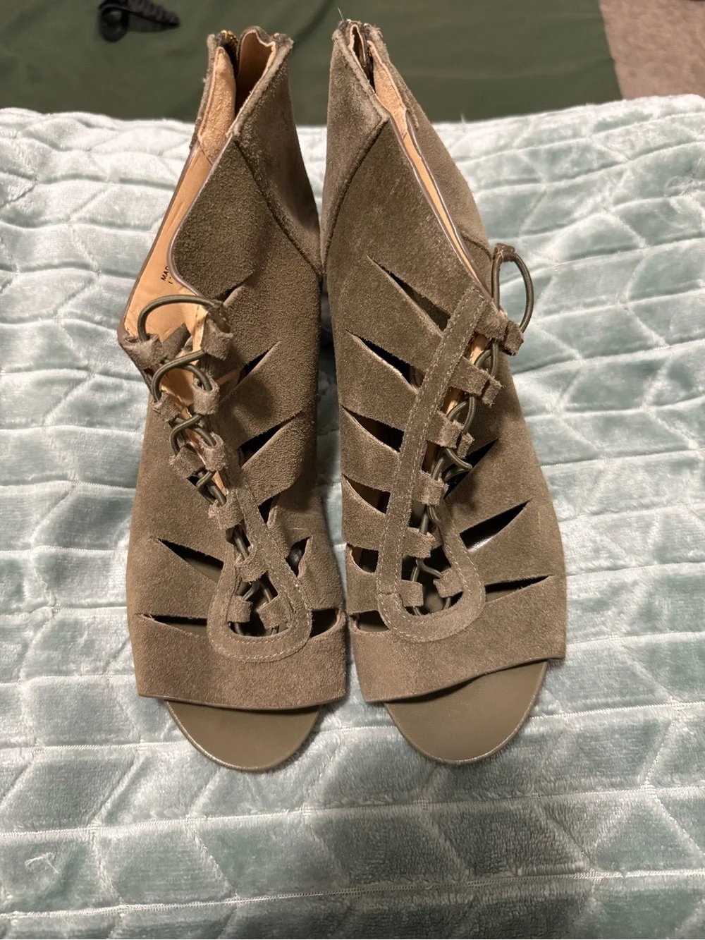 Michael Kors Olive Suede Cutout Lace-Up Peep Toe Heels